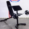 Vitox Fitness Adjustable Utility Bench with multiple incline and flat positions, featured with adjustable backrest and seat pad, carry handle and wheels for easy mobility, optional leg holder and preacher curl pad, perfect for versatile strength training at home or gym.